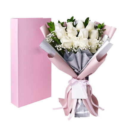 Enduring White Rose Bouquet & Box