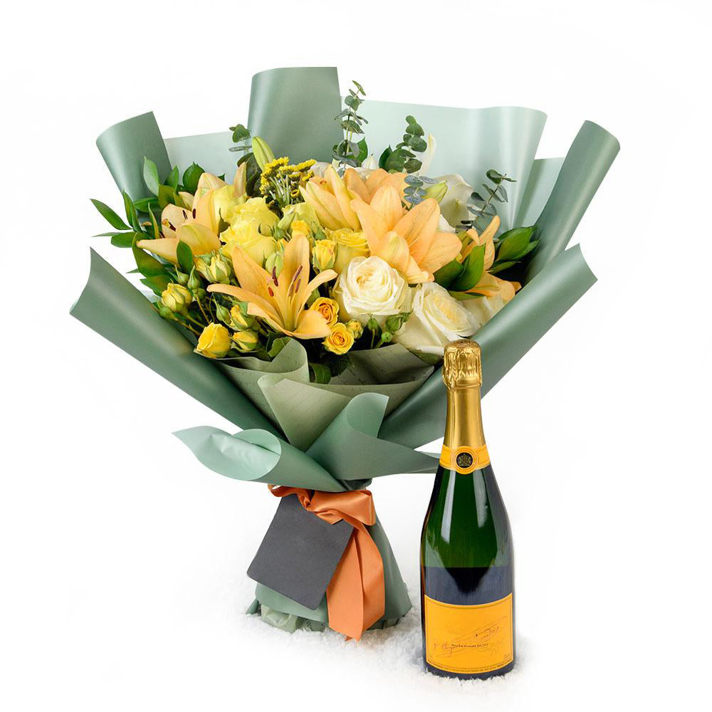Floral Sunrise Mixed Bouquet &amp; Champagne