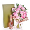 Mother’s Day 12 Stem Pink Rose Bouquet with Box & Champagne