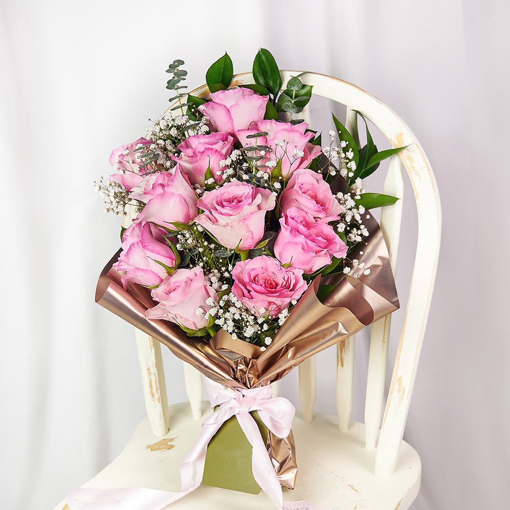 Mother’s Day 12 Stem Pink Rose Bouquet