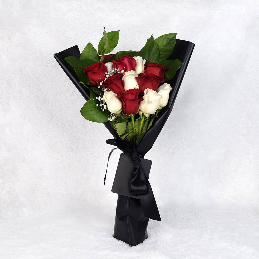 Valentine's Day 12 Stem Red &amp; White Rose Bouquet