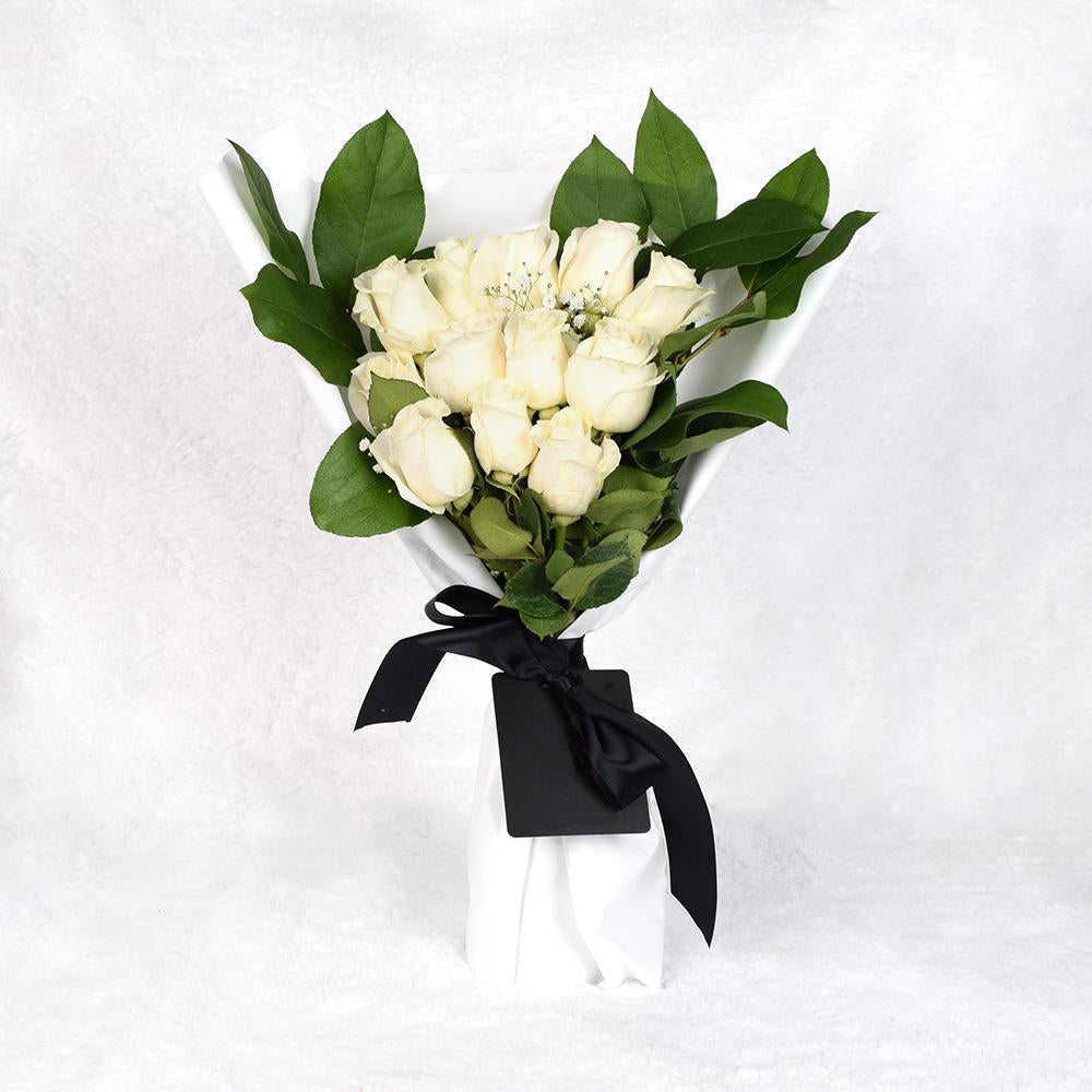 Valentine's Day 12 Stem White Rose Bouquet
