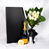 Valentine’s Day 12 Stem White Rose Bouquet With Box & Champagne