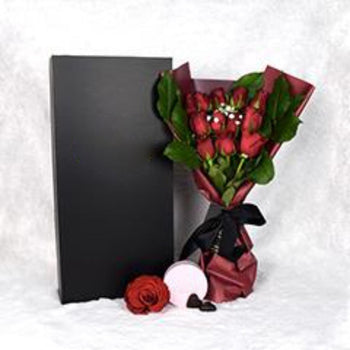 Valentine’s Day Dozen Red Rose Bouquet With Box &amp; Chocolate