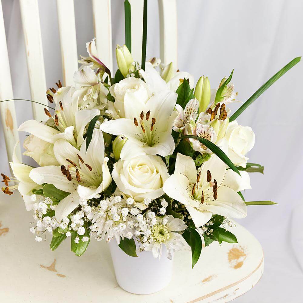 Alabaster Blooms Wrapped Flower Bouquet in Charlotte, NC - FLOWERS PLUS