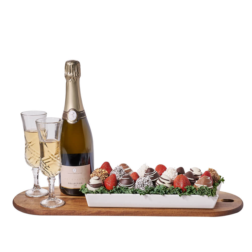 Elegant Champagne &amp; Chocolate Strawberry Gift, champagne gift, champagne, sparkling wine gift, sparkling wine, chocolate covered strawberry gift, chocolate covered strawberry, fruit gift, fruit