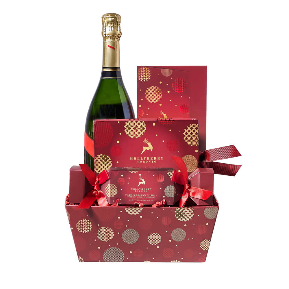 Holiday Sparkling Wine &amp; Truffle Gift Tray, champagne gift baskets, Christmas gift baskets, gourmet gift baskets, holiday gifts, holiday, christmas gift, christmas, champagne gift, champagne, chocolate gift, chocolate, sparkling wine gift, sparkling wine