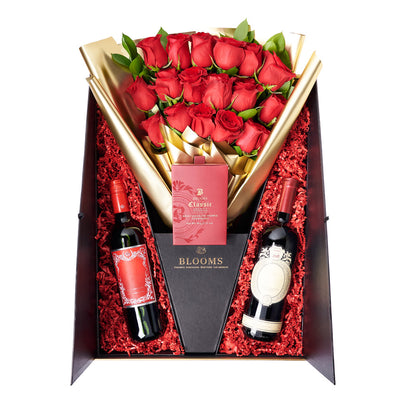 Valentine's Day 18 Stem Red Roses With Chocolate & Wine, Canada Same Day Flower Delivery