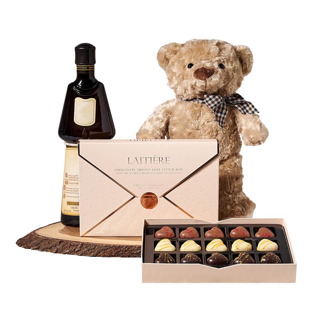 Liquor &amp; Teddy Chocolate Gift, chocolate gift, chocolate, liquor gift, liquor, gourmet gift, gourmet, teddy bear gift, teddy bear, plush gift, plush
