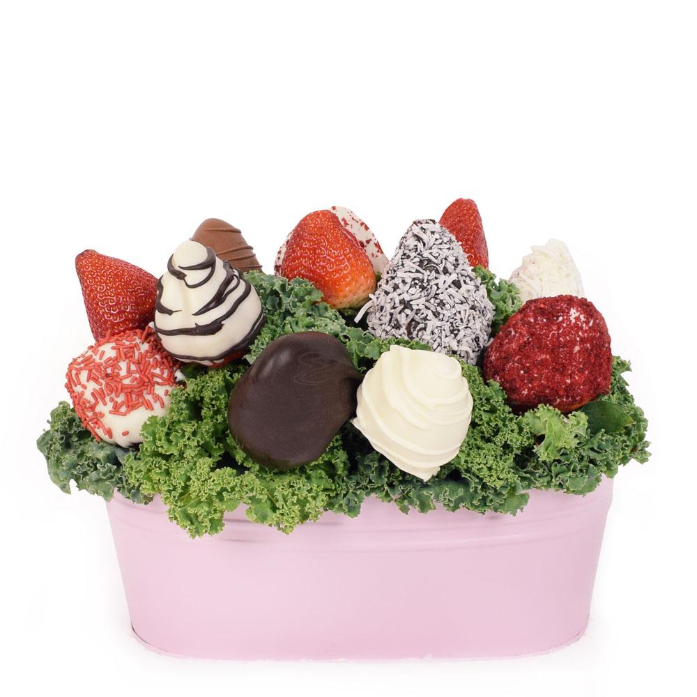 Mother's Day Pink 12 Chocolate Covered Strawberry Gift Tin - Heart &amp; Thorn - Canada chocolate delivery