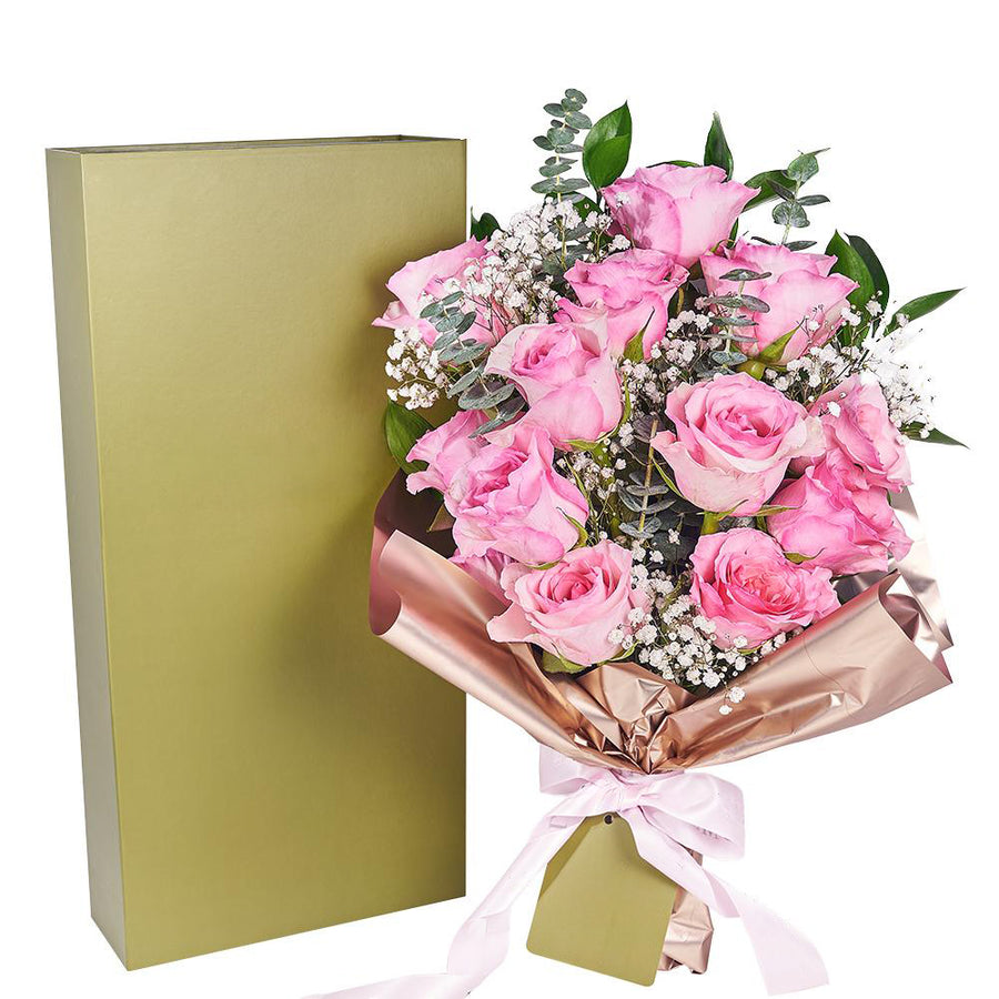 Mother's Day 12 Stem Pink Rose Bouquet with Box - Heart & Thorn - Canada flower delivery