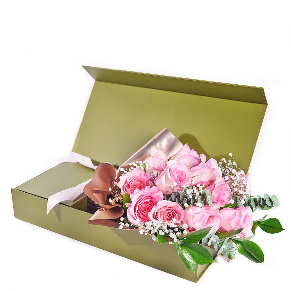 Mother's Day 12 Stem Pink Rose Bouquet with Box - Heart & Thorn - Canada flower delivery