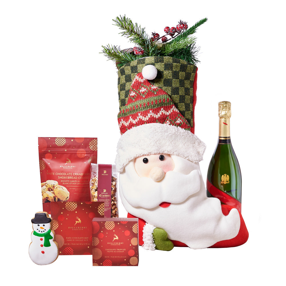Holiday Stocking Champagne Gift Set, sparkling wine gift, sparkling wine, champagne gift, champagne, christmas gift basket, christmas gift, christmas, holiday gift basket, holiday gift, holiday, gourmet gift basket, gourmet gift, gourmet