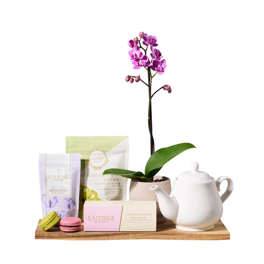 Orchid &amp; Gourmet Tea Gift Set, tea gift, tea, cookie gift, cookies, orchid gift, orchids, gourmet gift, gourmet
