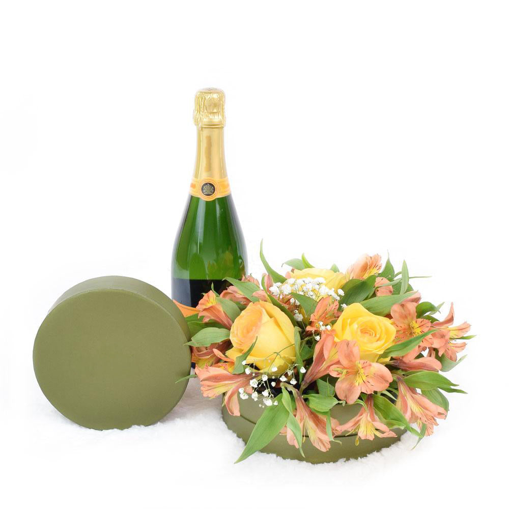 Perfect Trio Flowers &amp; Champagne Gift - Heart &amp; Thorn - Canada flower delivery