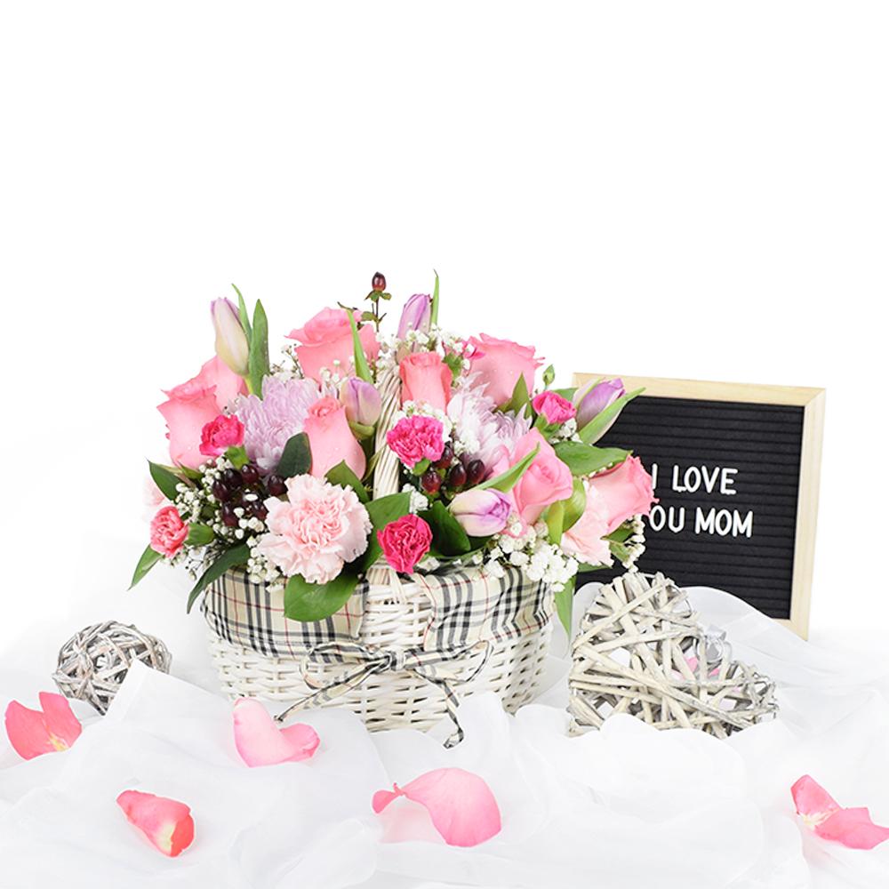 Pink Flower Basket Arrangement - Heart &amp; Thorn - Canada flower delivery