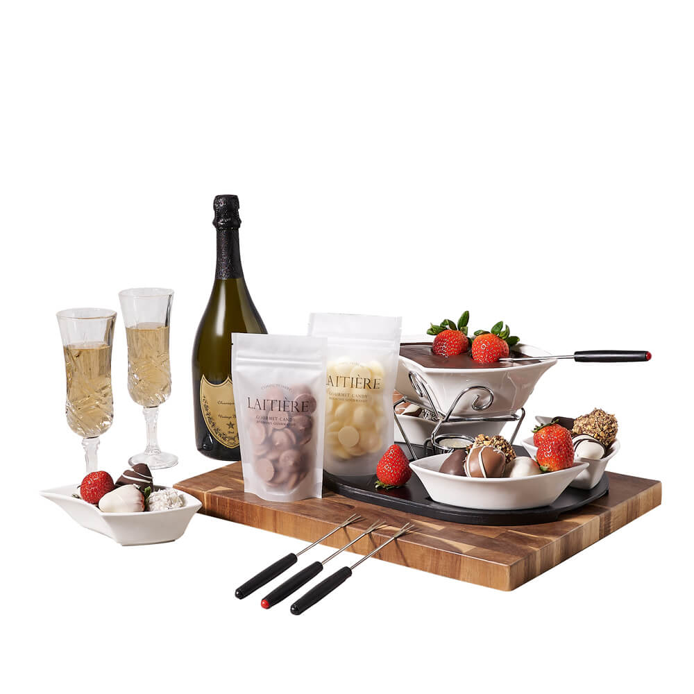 Romantic Champagne &amp; Chocolate Fondue Gift, chocolate gift, chocolate, sparkling wine gift, sparkling wine, champagne gift, champagne, fruit gift, fruit, chocolate fondue gift, chocolate fondue