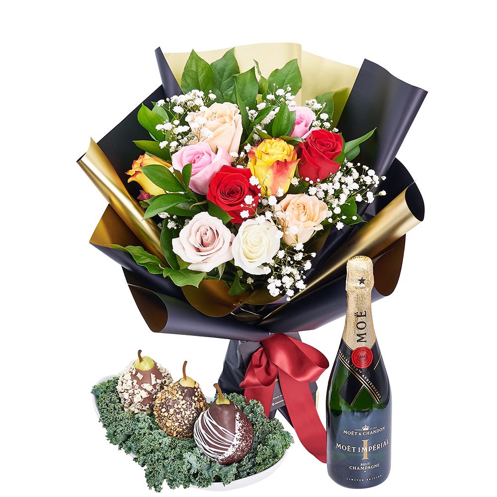 Chocolate Hearts Bouquet with Champagne Gift