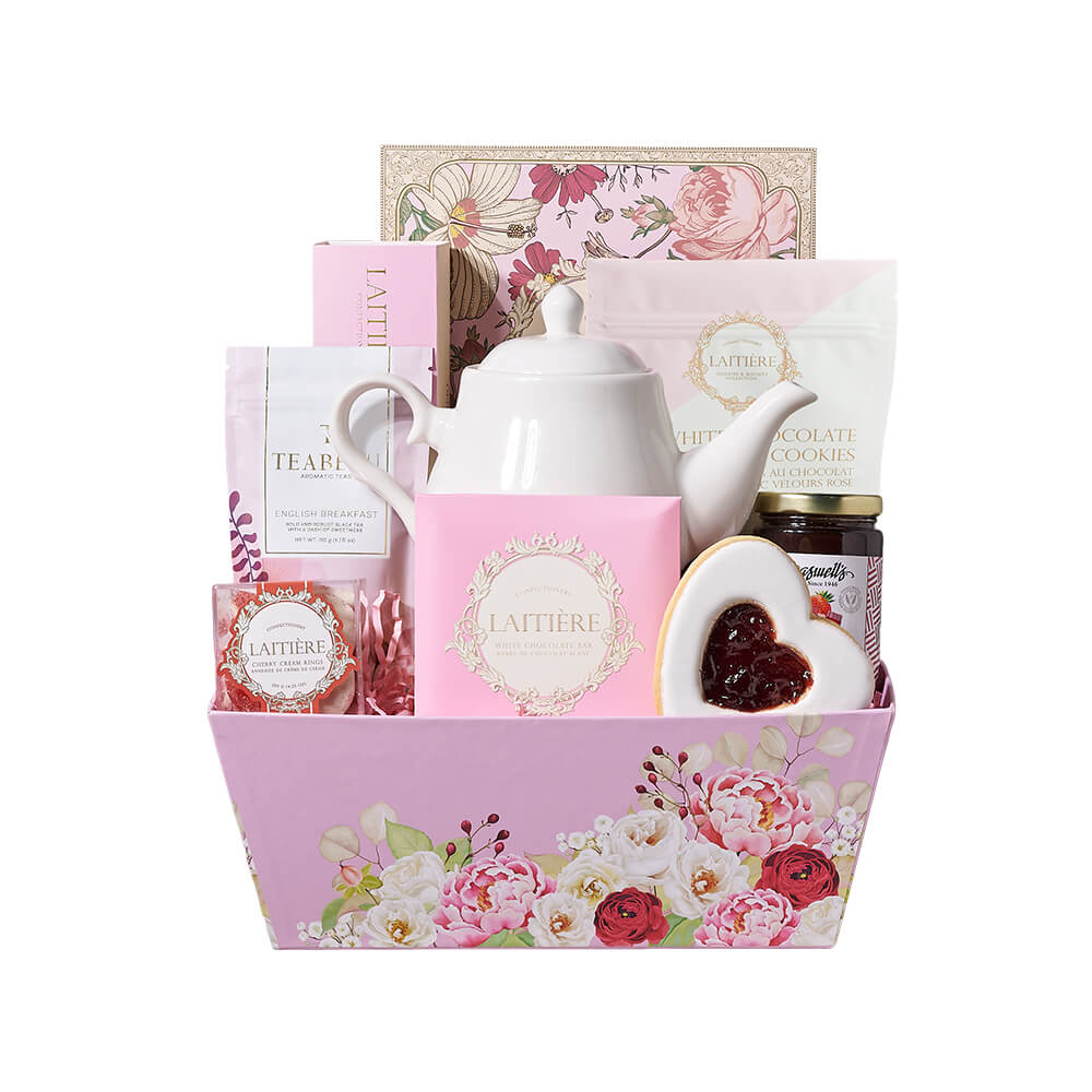Sweet Treats &amp; Tea Gift Tray, tea gift, tea, gourmet gift, gourmet, tea pot gift, tea pot, cookie gift, cookie, chocolate gift, chocolate