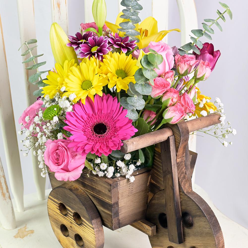 Mother’s Day Floral Wooden Cart - Heart &amp; Thorn - Canada flower delivery