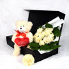 Valentine's Day 12 Stem White Rose Bouquet with Box & Bear - Heart & Thorn - Canada flower delivery