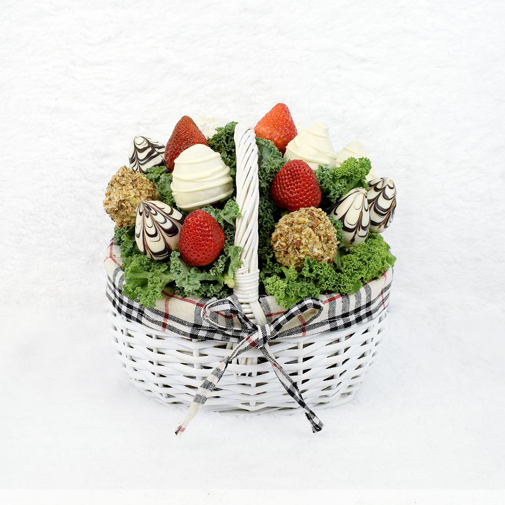 Valentine's Day Chocolate Dipped Strawberries White Basket - Heart & Thorn - Canada chocolate delivery