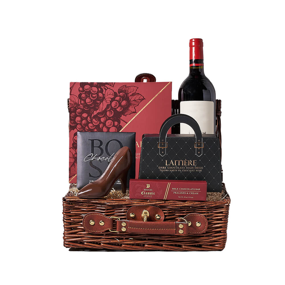 Wine &amp; Chocolate Gift Basket, wine gift, wine, gourmet gift, gourmet, chocolate gift, chocolate