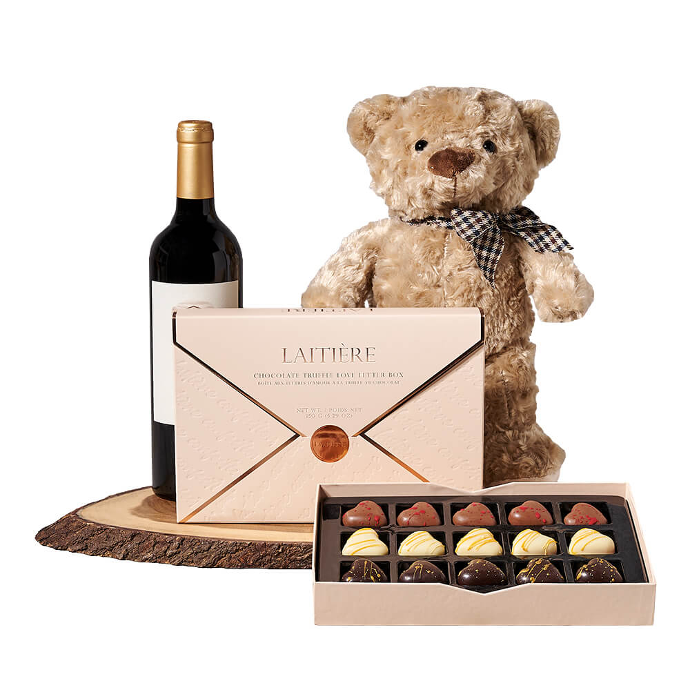 Wine &amp; Teddy Chocolate Gift, wine gift, wine, chocolate gift, chocolate, teddy bear gift, teddy bear